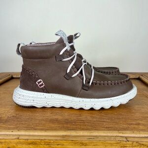 Hey Dude Women's Reyes Leather Espresso Brown Boots Size 7